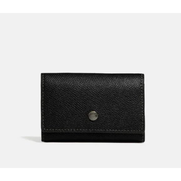 New Coach Five 5 Ring Key Case Holder Crossgrain Leather Black  Gunmetal - Picture 1 of 12